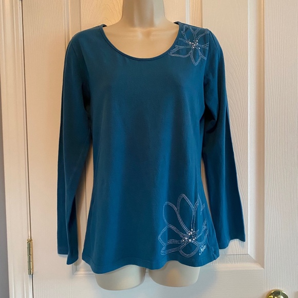 BUY 2 ITEMS GET 1 FREE - Fila Teal long sleeve T-shirt Sz L - Picture 1 of 8